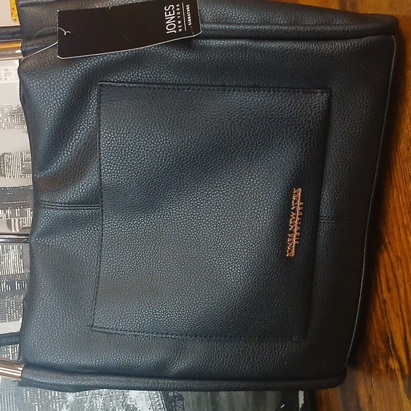 NEW! TAGS! JONES NY Black Leather Tote Bag - Picture 3 of 10